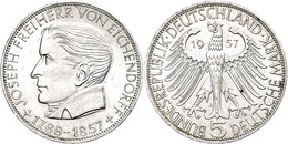 5 Mark, 1957, Eichendorff, Kl. Rf., Vz., Katalog: J. 391 Vz - Other & Unclassified