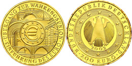 200 Euro Gold, 2002, Übergang Zur Währungsunion, Mzz A, In Kapsel, Mit Zertifikat Und Originalschatulle, Etwas Fleckig,  - Andere & Zonder Classificatie