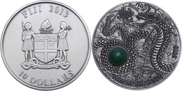 10 Dollars, 2013, Year Oh The Snake, 999er Silber, Antik Finish, High Relief, Stein, In Kapsel Mit Zertifikat, St. Aufla - Fiji