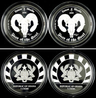 2x 5 Cedi, 2015, Lunar Skulls - Year Of The Goat, 1 Unze Silber, In Kapsel Mit Zertifikat, PP. Auflage Nur 500 Stück.  P - Ghana