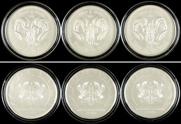 3x 5 Cedi, 2015, Lunar Skulls - Year Of The Goat, 1 Unze Silber, In Kapsel Mit Zertifikat, St. Auflage Nur 2.000 Stück.  - Ghana