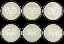 3x 5 Cedi, 2015, Lunar Skulls - Year Of The Goat, 1 Unze Silber, In Kapsel Mit Zertifikat, St. Auflage Nur 2000 Stück.   - Ghana