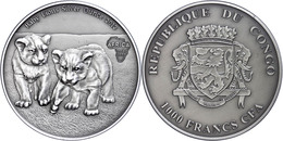 1.000 Francs, 2013, Africa - Babylöwen, 1 Unzen Silber, Antik Finish, In Kapsel Mit Zertifikat, St. Auflage Nur 2.000 St - Congo (Democratische Republiek 1964-70)