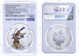 2 Dollars, 2016, Mickey-The Band Concert, In Slab Der NGC Mit Der Bewertung PF70 Ultra Cameo, Colorized-Early Releases. - Niue
