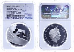 2 Dollars, 2017, Mickey's Plane Crazy, In Slab Der NGC Mit Der Bewertung PF 70 Ultra Cameo, Koloriert, Early Releases. - Niue