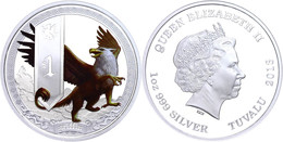 1 Dollar, 2013, Griffin, 1 Unze Silber, Coloriert, Etui Mit OVP Und Zertifikat, PP. Auflage Nur 5.000 Stück.  PP - Tuvalu