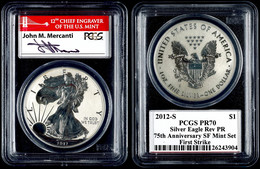 1 Dollar, 2012, S, Silver Eagle, In Slab Der PCGS Mit Der Bewertung PR70DCAM, 75. Jahrestag SF Mint Set, Reverse Proof,  - Andere & Zonder Classificatie