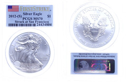 1 Dollar, 2012, Silver Eagle, In Slab Der PCGS Mit Der Bewertung MS70, Stuck At San Francisco, First Strike, Flag Label. - Andere & Zonder Classificatie