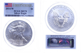 1 Dollar, 2014, Silver Eagle, In Slab Der PCGS Mit Der Bewertung MS70, First Strike, Flag Label. - Andere & Zonder Classificatie