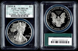 1 Dollar, 2014, W, Silver Eagle, In Slab Der PCGS Mit Der Bewertung MS70, First Strike, Grünes Retro Label. - Andere & Zonder Classificatie