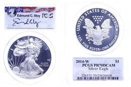1 Dollar, 2014, W, Silver Eagle, In Slab Der PCGS Mit Der Bewertung PR70DCAM, Edmund C. Moy Label. - Andere & Zonder Classificatie