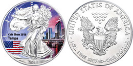 1 Dollar, 2015 (Fehlprägung, Müsste 2016 Sein), Silver Eagle - Coin Show Tampa 2016, Je 1 Unze Silber, Coloriert, Nur In - Andere & Zonder Classificatie