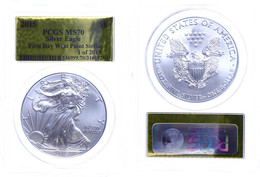 1 Dollar, 2015, W, Silver Eagle, In Slab Der PCGS Mit Der Bewertung MS70, First Day West Point Strike, Gold Foil Label. - Andere & Zonder Classificatie