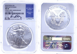 1 Dollar, 2016, Silver Eagle, In Slab Der NGC Mit Der Bewertung MS70, First Day Of Issue, Edmund C. Moy Label. - Andere & Zonder Classificatie