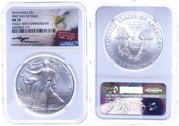 1 Dollar, 2016, Silver Eagle, In Slab Der NGC Mit Der Bewertung MS70, First Day Of Issue, Mercanti-Eagle Label. - Andere & Zonder Classificatie