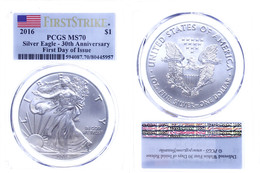 1 Dollar, 2016, Silver Eagle, In Slab Der PCGS Mit Der Bewertung MS70, First Strike, First Day Of Issue, Flag Label. - Andere & Zonder Classificatie