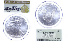 1 Dollar, 2017, Silver Eagle, In Slab Der NGC Mit Der Bewertung MS70, First Day Of Issue, 1 Von 1000, Thomas S. Clevelan - Andere & Zonder Classificatie