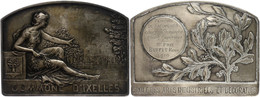 Belgien, Versilberte Bronzeplakette (ca. 70x52mm, Ca. 71,66g), 1910, Von A. Hebbelinck, Commune D'Ixelles. Av: Sitzende  - Andere & Zonder Classificatie