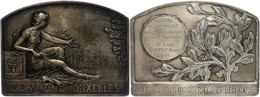 Belgien, Versilberte Bronzeplakette (ca. 70x52mm, Ca. 71,66g), 1910, Von A. Hebbelinck, Commune D'Ixelles. Av: Sitzende  - Other & Unclassified