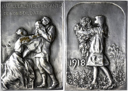 Belgien, Versilberte Bronzeplakette (ca. 66,10x46mm, Ca. 87,28g), 1918, Von G. Charlier. Av: Junges Mädchen Mit Blumenst - Andere & Zonder Classificatie