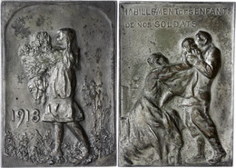 Belgien, Versilberte Bronzeplakette (ca. 66x46mm, Ca. 78,31g), 1918, Von G. Charlier. Av: Junges Mädchen Mit Blumenstrau - Other & Unclassified