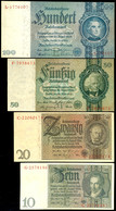 Weimarer Republik/Drittes Reich, 10, 20, 50 Und 100 Reichsmark, Ro. DEU-183, 184, 210 Und 211 (173-176), 10 Reichsmark S - Andere & Zonder Classificatie