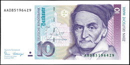 10 Deutsche Mark, Bundesbanknote, 2.1.1989, Serie AA 0851964Z9, Ro. 292, Minimaler Bug Mitte Unten, Sonst Erhaltung I.,  - Other & Unclassified