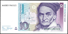 10 Deutsche Mark, Bundesbanknote, 2.1.1989, Serie AA 0851965Z3, Ro. 292, Minimaler Bug Mitte Unten, Sonst Erhaltung I.,  - Sonstige & Ohne Zuordnung