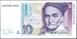 10 Deutsche Mark, Bundesbanknote, 2.1.1989, Serie AK 2268148Z0, Ro. 292, Kleiner Bug Mitte Unten, Sonst Erhaltung I., Ka - Other & Unclassified