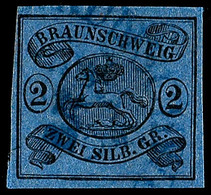 2 Sgr. Schwarz Auf Blau; Vollrandiger Sauber Gestempelter Wert In Prachterhaltung (80.-), Katalog: 7a O - Brunswick