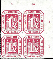 1 1/2 S. Wappen Karmin, 4er-Block Mit Rechter Oberer Bogenecke, Tadellos Postfrisch, Im Breiten Oberrand Dünne Haftstell - Other & Unclassified