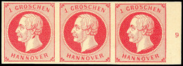 1 Gr. König Georg V., A-Farbe, Postfrischer 3er-Streifen Vom Rechten Bogenrand Mit RZ "9", Tadellos Erhalten, Katalog: 1 - Hanover