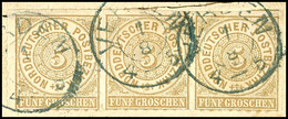 "VERDEN" - Blauer K2, Drei Abschläge Auf Briefstück NDP 5 Gr. Im Waagrechtem 3er-Streifen, Oben Teils Scherentrennung, R - Hanover