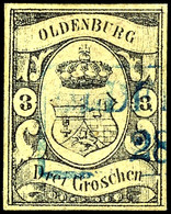 3 Ngr. Schwarz Auf Graugelb Tadellos Gestempelt, Kabinett, Gepr. Berger BPP, Mi. 750,--, Katalog: 8 O - Oldenbourg