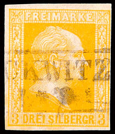 3 Sgr. Gelborange, Glatter Grund, Abart "dünnes, Durchscheinendes Papier", Vollrandiger Schnitt, Gestempelt, Gepr. Flemm - Otros & Sin Clasificación