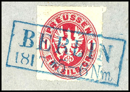 1 Silbergroschen Rosa Mit Blauem Ra2 "BERLIN 18/7" Auf Briefstück, Geprüft Ressel, Katalog: 16a BS - Andere & Zonder Classificatie