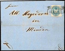 2 Silbergroschen Preußischblau Auf Kpl. Faltbrief Von "DORTMUND 13.2" (1863) Nach Minden Mit Ausgabestempel, Sign. Flemm - Other & Unclassified