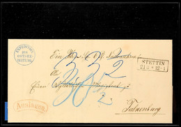 "STETTIN 21 3 (1865)" - Ra2, Klar Auf Postvorschuss-Brief über Gesamtbetrag 33 1/2 Sgr., Nebst Rotem Nieren-Ra1 "Auslage - Other & Unclassified