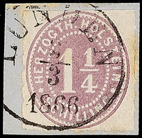 "LUNDEN 2.3.1866", Klar Und Fast Komplett Auf Briefstück Mit 1 1/4 S. Lebhaftbraunpurpur Durchstochen, Minimal Fleckig,  - Schleswig-Holstein