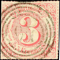 "97" (7 Ohne Fußstrich) - BINGEN, Zentrisch Und Gerade Aufsitzend Auf Farbfrischer 3 Kr. V. Ausgabe, Links Scherentrennu - Other & Unclassified