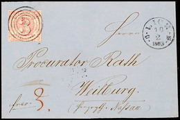 "132" Nebst K1 "LICH 10 2 1863" Auf Postbezirksbrief 3 Kr. über Gießen Nach Weilburg, Das Obere Und Untere Briefseitente - Sonstige & Ohne Zuordnung