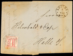 "221" Nebst K1 "APOLDA 1 9 1866" Auf Postvereinsbrief 1 Sgr. Nach Halle, Kleine Altersspuren, Vollst. Inhalt, Katalog: 3 - Sonstige & Ohne Zuordnung