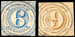 "378" - SCHWARZBURG, Je Zentrisch Klar Auf 6 Kr. Blau (dünne Stellen) Und 9 Kr. Braun, Katalog: 33,34 O - Andere & Zonder Classificatie