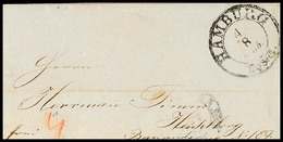 "HAMBURG Th&T. 4/8 1853" - K2, Auf Austaxiertem, Entzückenden Mini-Damenfaltbrief Im Format 9,8 X 5,1 Cm über Frankfurt/ - Other & Unclassified