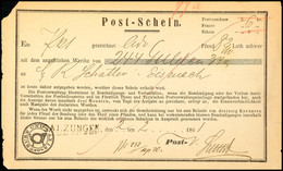 SALZUNGEN 1861, Postschein Für Eine Sendung Mit Wertangabe Nach Eisenach  BF - Other & Unclassified