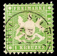 1 Kr. Mittelgelblichgrün, Vollzähniges Kabinettstück Mit Plattenfehler II "letztes R Vom Linken KREUZER Diagonal Durchba - Autres & Non Classés