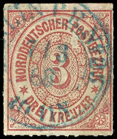 3 Kr. Mittelrotkarmin, Allseits Vollständig Durchstochenes Exemplar Mit Zentrisch Aufgesetztem Blauen K2 "BERLIN P.E. No - Andere & Zonder Classificatie