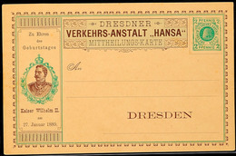 DRESDEN HANSA, GS-Postkarte 2 Pfg, Ungebrauchte "MITTHEILUNGS-KARTE" Zu Ehren Des Geburtstages Kaiser Wilhelm II. Am 27. - Sonstige & Ohne Zuordnung