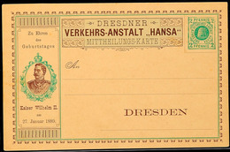 DRESDEN HANSA, GS-Postkarte 2 Pfg, Ungebrauchte "MITTHEILUNGS-KARTE" Zu Ehren Des Geburtstages Kaiser Wilhelm II. Am 27. - Andere & Zonder Classificatie