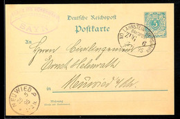 "ND.LAHNSTEIN-SIERSHAHN ZUG 6" - Bahnpost-Ovalstempel, Auf GS-Postkarte 5 Pfg Krone/Adler Mit Absenderstempel Einer Bier - Other & Unclassified